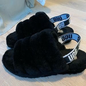 ugg slides furry black